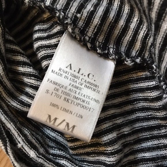 A.L.C. Striped Linen Open Back Tee Black White Size M - Picture 7 of 7